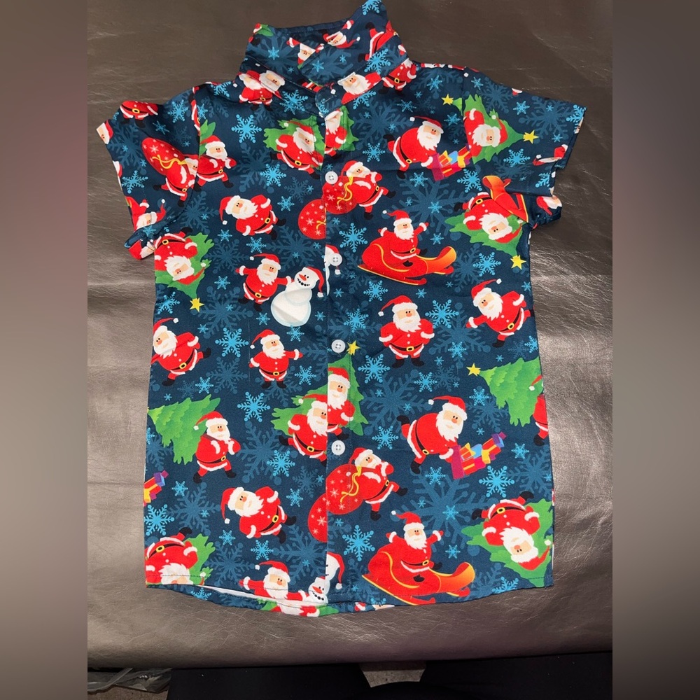 Kids Festive Novelty Santa Print Shirt